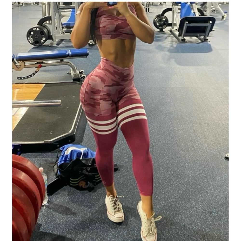 🔥Bombshell legging pink camo thigh highs scrunch butt pockets gym sexy active